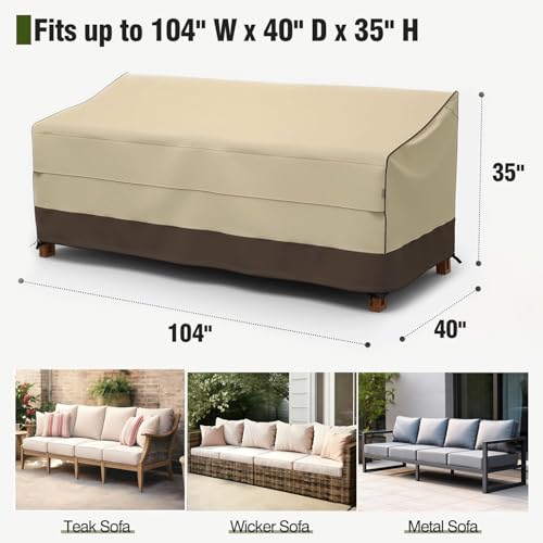 Image of MR. COVER 4-Seater Outdoor Couch Cover Waterproof, 104 Inch Patio Furniture Covers Waterproof with All Weather Protection, Heavy Duty Outdoor Sofa Covers with Air Vent and Handles, Brown & Khaki