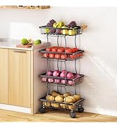 ★ Akari ★ WALLABY BASKET STAND Black Stackable Metal Wire Fruit Basket Cart, Rolling