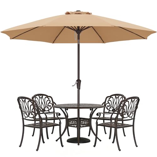 ABCCANOPY 11FT Patio Umbrella, Waterproof Table Umbrella with Push Button Tilt and Crank, 8 Ribs UV Protection Pool Umbrella for Garden, Lawn, Deck & Backyard (Khaki)