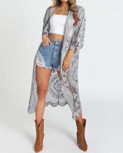 Image of Bsubseach Women Mesh Cardigan Bikini Beach Kimono Open Front Swimsuit Cover Ups Swimwear