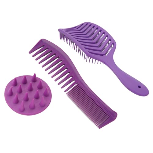 LDAUYZLING 3 Pièces Brosse à Cheveux Peigne Ensemble Brosse à Cheveux Creuse Double Dent Peigne à Cheveux Brosse à Shampoing pour Démêlage et Coiffage