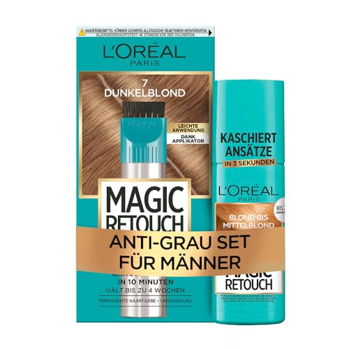 L'Oréal Paris Magic Retouch: Ansatz-Kaschierspray Blond/Mittelblond & Permanent Ansatz-Abdeckung Dunkelblond - 100% Grau-Haar-Abdeckung, Langanhaltend, 75 ml