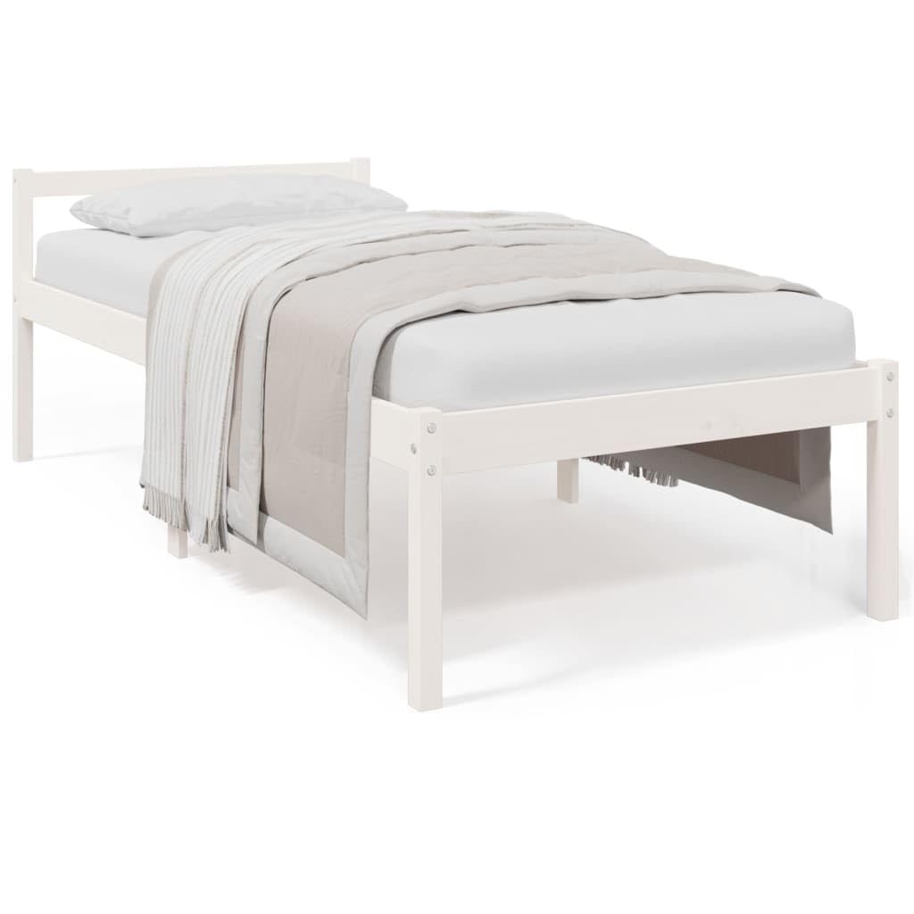 Massivholz Kiefer Seniorengerecht 45cm Sitzhöhe Stauraum Weiß 90x190 cm | Seniorenbett Weiß 90x190 cm Massivholz Kiefer Bettgestell mit Kopfteil Stauraum Hohe Einstiegshöhe