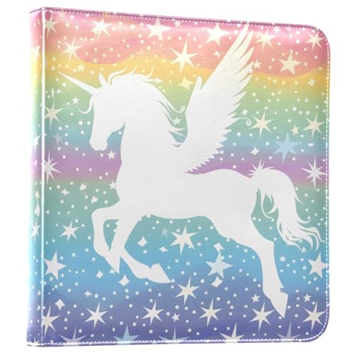 JIPONI Winged Unicorn and Stars Large Photo Album, DIY Leather Cover Scrapbook Albums for 4x6 5x7 6x8 Pictures, Self Adhesive Memory Book for Wedding, Baby, Family