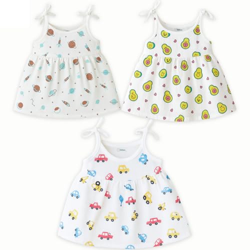 Image of Kidbea Organic Cotton Newborn Baby Girl Frocks | Sleeveless Summer Dress for Girls | Soft Lightweight Cute Printed Baby Girl Dress with Tie-Up Shoulders