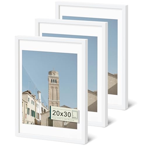 Wiscet Juego de 3 portarretratos de 20 x 30 pulgadas, para fotos de 18 x 24 pulgadas con paspartú o 20 x 30 pulgadas, marco para póster sin paspartú, marcos de fotos de galería de pared, color blanco