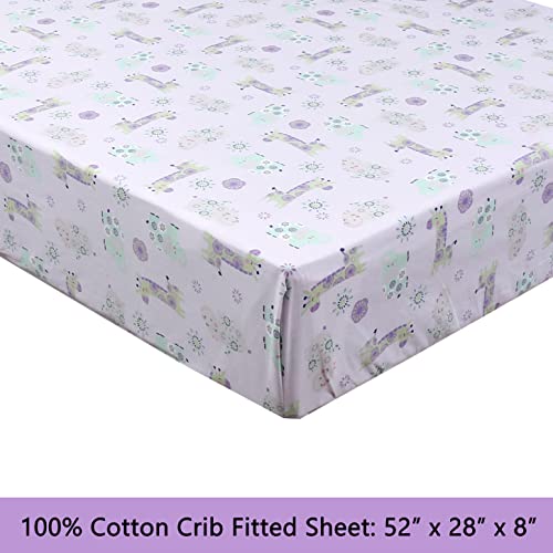 Image of 100 Cotton 3 Piece Toddler Sheet Set, Soft Breathable Crib Bedding Set for Girls Includes a Flat Sheet, a Fitted Sheet, a Pillowcase, Gypsy Floral Animals Giraffe Hippo Elephant Pink