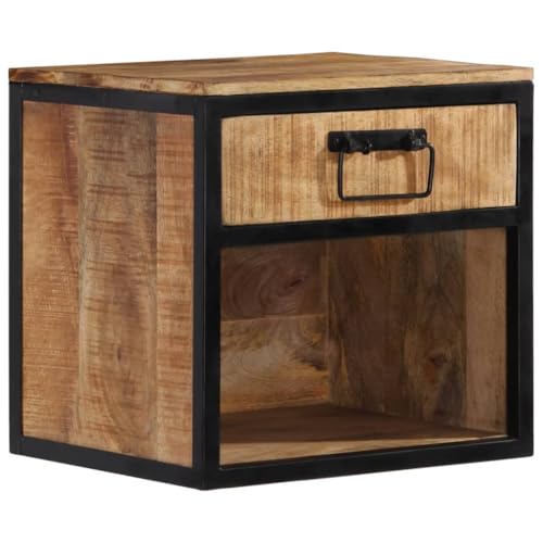 Table de chevet en bois de manguier massif authentique et métal noir