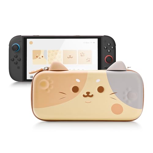GeekShare Switch2 対応ケース スイッチ 2025有機ELモテル対応 スイッチ収納ボックス ニンテンドースイッチバッグ joycon イヤホン小物入れ 防水防汚 耐衝撃 全面保護 旅行用 厚い型 誕生日プレゼント みけねこ−ブラウン