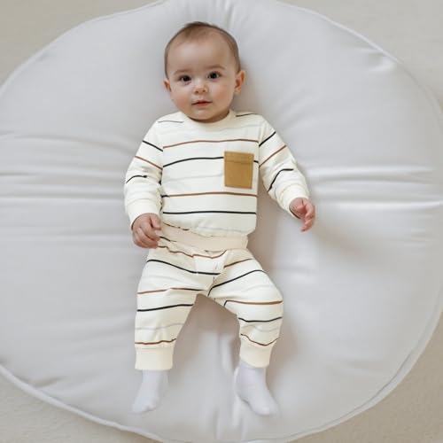 Yuemengxuan Toddler Baby Boy Fall Clothes Striped Long Sleeve Pullover Sweatshirt Top Jogger Pants Set 2Pcs Winter Outfit2