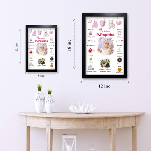 Image of MUSHA Celebrate Precious with Our Personalized Newborn Baby Birth Photo Frame - Birthday Gift for Girls & Boys - Wooden Frame