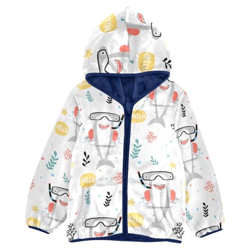 Hand Drawn Shark Girls Fleece Jacket Girls Fall Jacket Girls Zip Up Hoodie Girls Sherpa Jacket 2-10T
