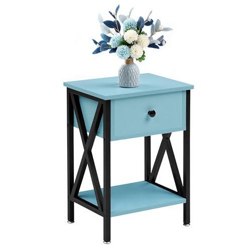 Image of VECELO Nightstand,Modern Bedside End Table, Night Stand with Drawer and Storage Shelf for Living Room Bedroom, Industrial Metal Frame