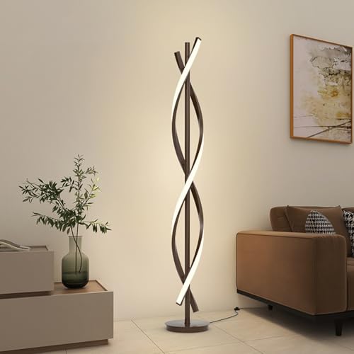 KOSHSH LED Stehlampe Wohnzimmer Dimmbar,LED Spirale Modern 155cm Schwarz mit Fernbedienung - Dimmbare Stehlampe für Wohnzimmer, Schlafzimmer & Kinderzimmer