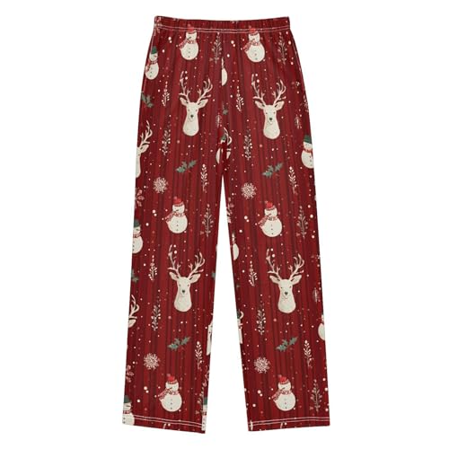 Christmas Pajama Pants Red Deer and Snowman Long Sleep Pants Lounge Bottoms