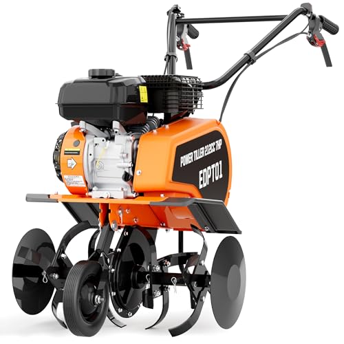 212cc 4-Cycle 7HP Gas Powered Tiller Cultivator - 21 Heavy-Duty Steel Tines Rototiller Adjustable Wheels and Handle Forward/Reverse for Plowing Tilling Weeding in Garden Farm (Orange)