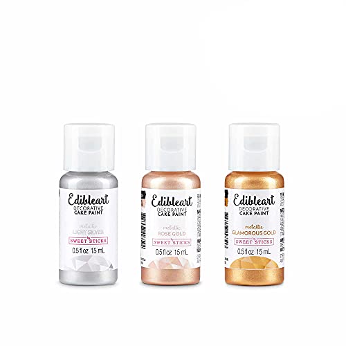 Image of Sweet Sticks Edible Art Decorative Cake Paint 0.5 Ounce (15 Milliliters), 3-Metallic-Color Set