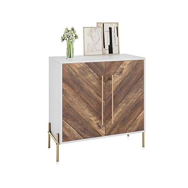 Belleze 32 inch sideboard buffet cabinet large storage accent cabinet console table coffee bar table for living room kitchen or entryway rustic oak  urban country home decor