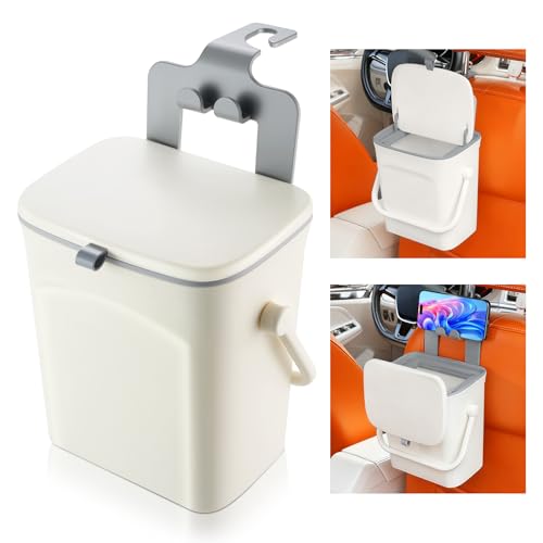 SINGARO Car Trash Can with Lid and Phone Holder, Universal Trash Bin, Waterproof Hanging Vehicle...