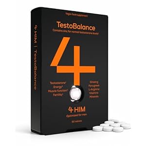 4 HIM TestoBalance – Testosterone Supplements for Men – with Zinc + Magnesium + B6 Complex, L-Arginine, Ginseng & Fenugreek – Energy & Muscle Function – 60 Vegan Tablets