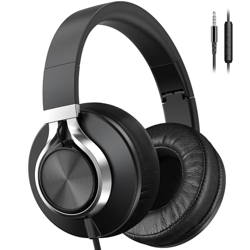 Image of AILIHEN Wired Headphones with Microphone and Volume Control, Over-Ear Foldable Corded Stereo Headsets for Teens Adults 3.5mm for Computers, Chromebooks, Tablets