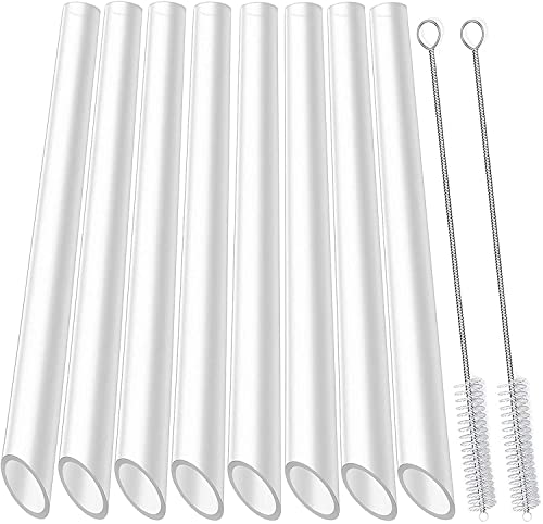 ALINK Reusable Clear Boba Straws 13 mm x 10.5 in Jumbo Hard Plastic Smoothie Straws for Bubble Tea Pack of 8 with 2 Cleaning Brush