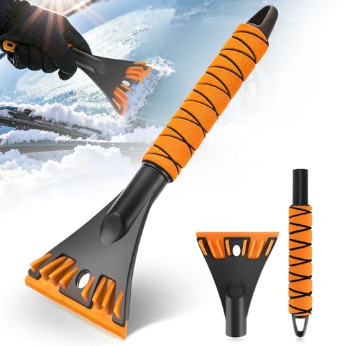 Kasanni 32×13 cm Raspador de Hielo Coche con Mango Desmontable, Rascadores De Hielo para Coche para Invierno, ABS Naranja – Scheibenkratzer Auto Reutilizable y Multifuncional