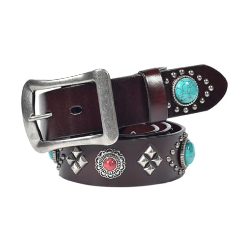 Ceinture cloutée punk femme cuir boucle ardillon métal accessoire mode vintage rock turquoise