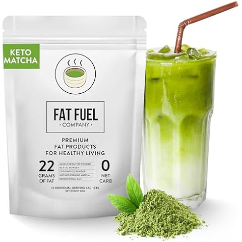FAT FUEL Keto Matcha 22g Premium Fats - With Grass Fed Butter, MCT Oil, Coconut & Redmond Real Salt - Instant Organic Matcha, Zero Net Carb, A True Meal Replacement - 15 Servings Cover