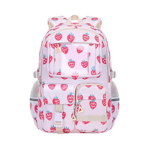 Cute Strawberry 3-in-1 Backpack Set – Kawaii Nylon Rucksack with Lunch Bag & PencilCase for Women Coquette Daypack4
