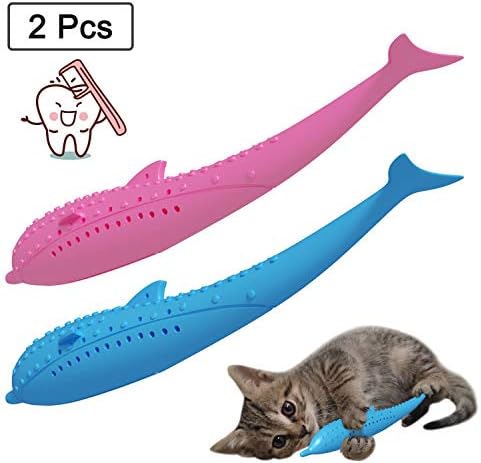 Bihuo Cat Teeth Cleaning Toys, Interactive Cat Catnip Toys for Chewing,Cat Dental Toy Dolphin Fish Shape Toothbrush Chewing Pet Toy,Natural Rubber Teeth Cleaning Toys for Kitten