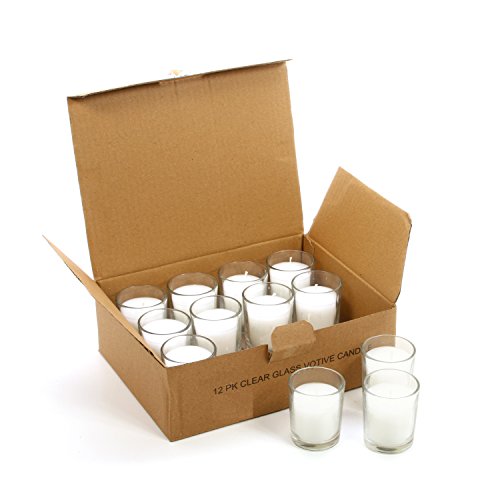 Image of Hosley Set of 24 Unscented Clear Glass Filled Votive Candles. Hand Poured Wax Candle Ideal Gifts for Aromatherapy, Spa, Weddings, Birthdays, Holidays, Party.