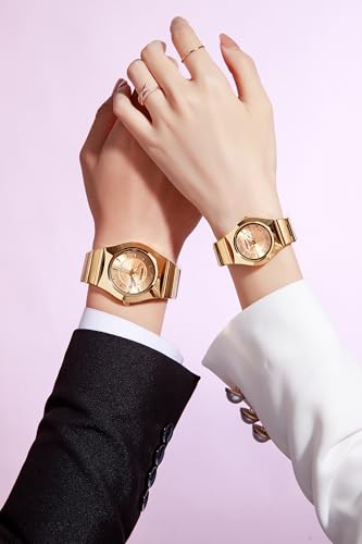 Image of Giordano Analog Pair Watch for Unisex with Round Dial, Crystal Indices, Date Display and Stainless Steel Strap