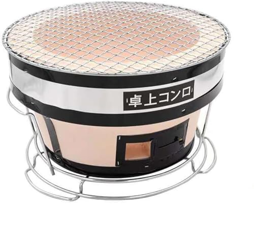 ZHZXBDGQ Parrilla de carbón de mesa redonda, parrilla de barbacoa de arcilla de cerámica japonesa, estufa de barbacoa portátil, cocina de carbón para interiores y exteriores, parrilla de carbón