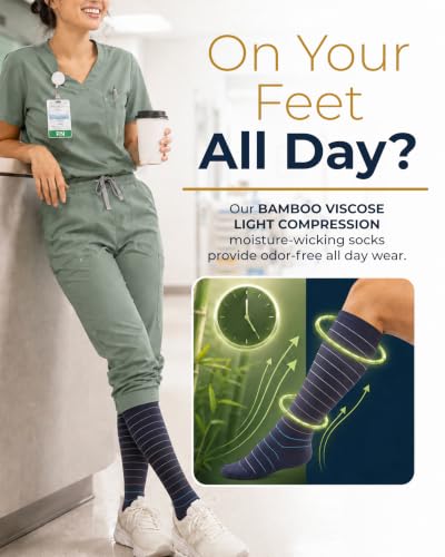 Image of Pembrook Bamboo Viscose Light Compression Socks - 3 Pairs | 8-15 mmhg Compression Socks | Knee High Comfort Support Socks