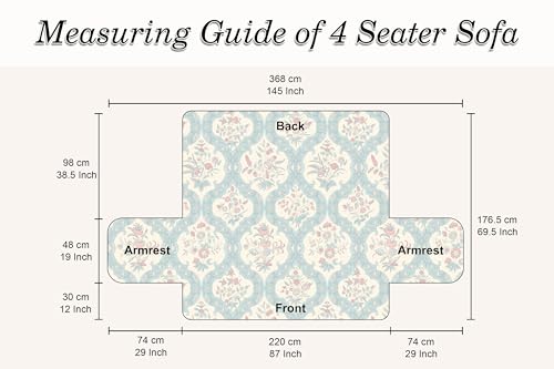 Image of Cloth Fusion 300 GSM Quilted Jaipuri Theme Printed 4 Seater Sofa Cover Mat-Style Fully Covered with Armrest Pockets, Adjustable Straps & Lock Fit (220 cm Seat Run, Floral Damask)