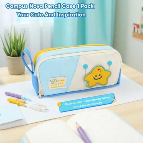 Image of Alokik Cute Cloud Pencil Pouch for Kids, Large Capacity Zippered Pen Case with Mesh Pockets & Elastic Pen Holders, Kawaii Green Purple School Stationery Organizer (Nice Day - Green)