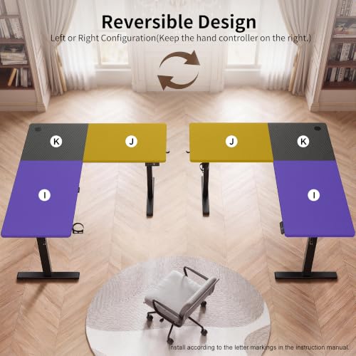 Image of WALKINGDESK Reversible L Shaped Standing Desk Height Adjustable with Cup Holder, Electric Corner Computer Desk, Sit Stand up Home Office Desk, Ergonomic Gaming Desk, Black, 55X45 Inches