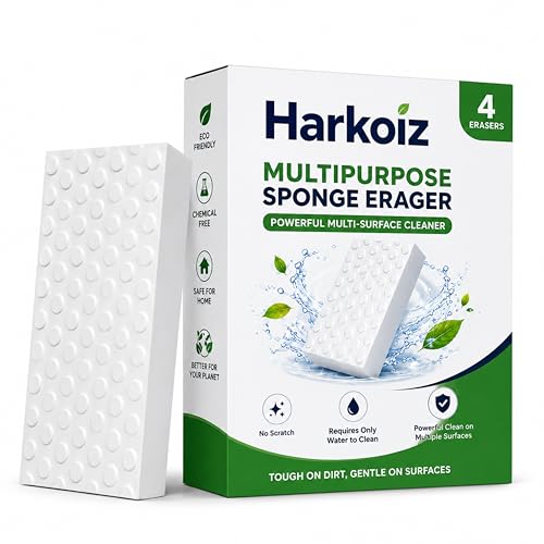 Image of Magic Cleaning Sponge Eraser Pack of 4 | Multi Purpose Cleaning Block for Wall Marks, Tile Stains, Kitchen Surfaces, Bathroom Cleaning, Shoe Soles & Household Dirt | Water Activated Cleaning Sponge