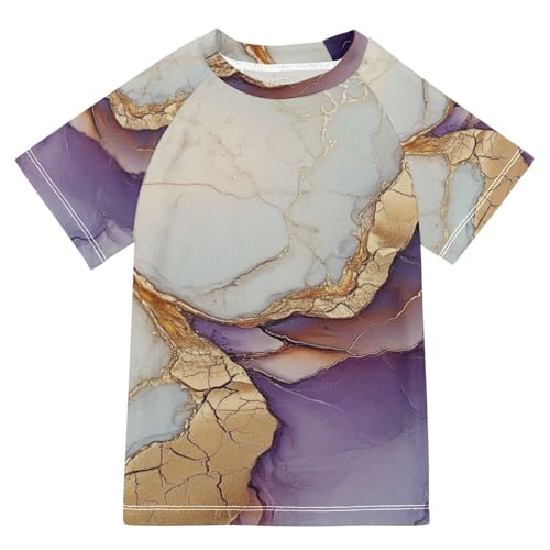 Kids Bathing Suits Boys Short Sleeve Rash Guard Swimsuit 4T Marble White Purple