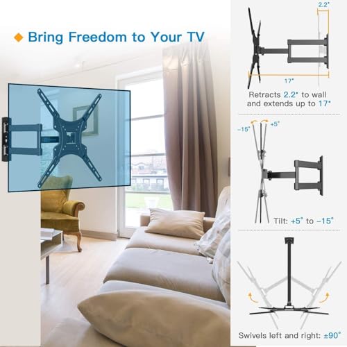 Full Motion TV Wall Mount Bracket Articulating Arms Swivels Tilts Extension for Most 24-55 Inch LED LCD Flat Curved Screen TVs, Max VESA 400x400mm up to 66lbs by Pipishell by Pipishell - Image 4