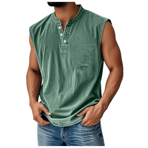 Tank Tops Men Henley Shirts for Men Sleeveless Muscle Gym Workout Running Beach Summer Vintage Button Down Washed Tank Tops