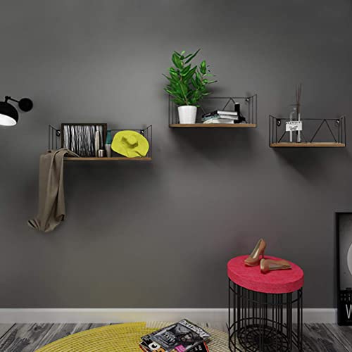 Floating Wall Shelves Set Of 3, Black Metal Wire Hanging Rustic Storage Shelf Decor Organizer For Bedroom Bedside Kitchen Bathroom Living Room #TOP6