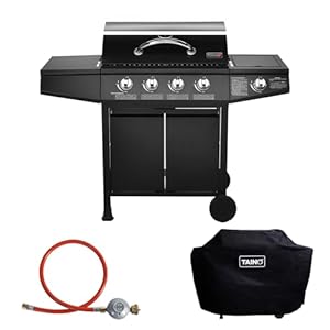 TAINO BASIC BBQ Gasgrill Grillwagen Edelstahl-Brenner + Seitenkocher Grill (Gasgrill BASIC 4+1 Set)