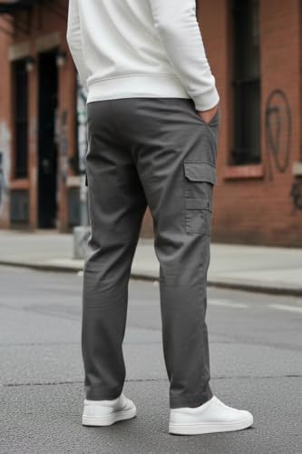 Image of Veirdo Pure Cotton Baggy Fit Regular Length Mid Rise 4 Pocket Cargos for Men (Colors: Black, Olive, Grey, Brown & Navy)