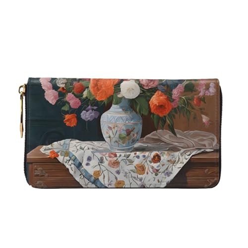 Flower Long Leather Wallet,Large Capacity Soft Pu Leather Purse For Women With Multiple Card Slots Phone Pocket And Zipper Coin Purse Stylish Phone Card Holder Clutch2
