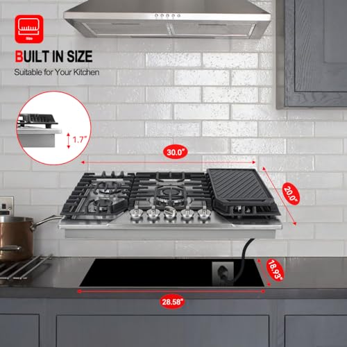 image for 30 Inch Gas Cooktop with Griddle, GASLAND Chef PRO GH3305SF Gas Stovet