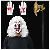 ABONDEVER Halloween Adult Mask Scary Mask Creepy Killer Clown Mask with Hair Gloves Axe Horror Cosplay Full Head Masks Costume Prpos for Halloween