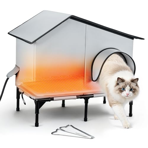 Heated Outdoor Cat House with Heater, Waterproof and Insulated Cat