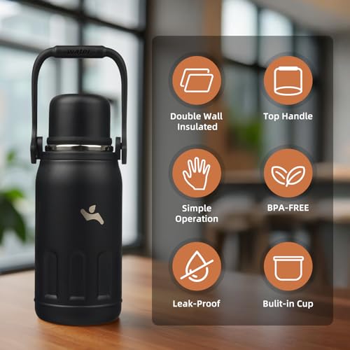 Image of Konokyo 27oz Thermos for Cold Drinks, Insulated Water Bottle, Black